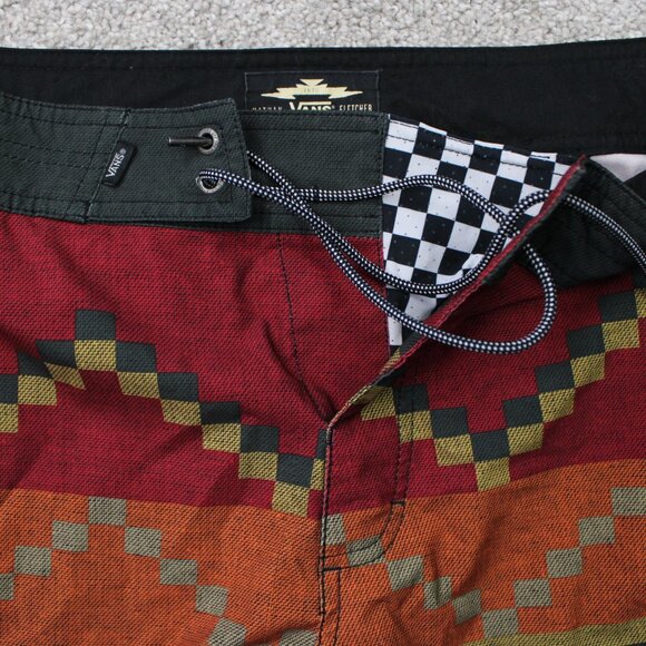 VANS x Nathan Fletcher Board Shorts Mens 32 Black Drawstring Swim Trunks Surf - Picture 8 of 11